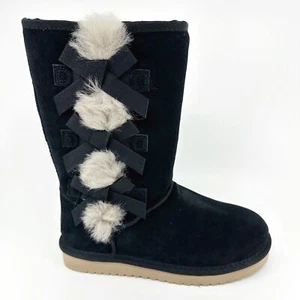 Koolaburra by UGG Victoria Tall Womens Black Faux Fur Shearling Suede Boots - Picture 1 of 6