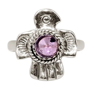 Bird - Natural Amethyst - African 925 Silver Ring Jewelry s.7 ALLR-31750 - Picture 1 of 1