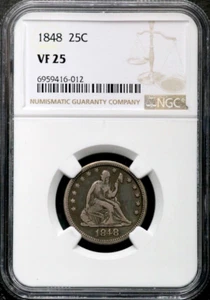 1848 25C Seated Liberty Silver Quarter - NGC VF 25 - Philadelphia CC216 - Picture 1 of 4