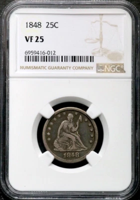 1848 25C Seated Liberty Silver Quarter - NGC VF 25 - Philadelphia  CC216 - Image 1 of 4