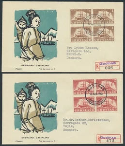 GROENLANDIA. FDC 1950 15 de agosto. Frederik IX y Polar Ship, bloques de 4 (PK1295) - Imagen 1 de 3