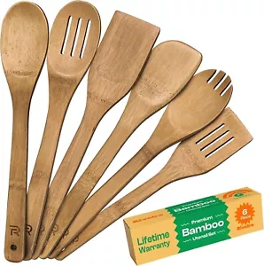 Riveira Dark Bamboo Wooden Spoons for Cooking 6-Piece, Apartment Essentials - Picture 1 of 6