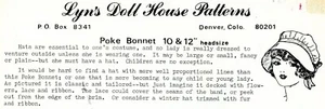 Poke Bonnet for Dolls 10" and 12" Headsize - Lyn's Doll House Patterns - Picture 1 of 3