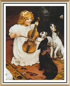 ARTHUR ELSLEY Vintage Style Wall Print BROKEN MELODY Victorian Girl JRT Dog - Picture 1 of 1