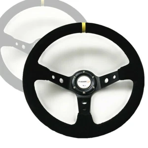 Aftermarket Steering Wheel Deep Dished Racing Suede Alloy 350mm Black Thread - Picture 1 of 5