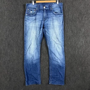 True Religion Mens 32 Straight EMWM Ultra Indigo Mid Rise Flaps Pockets W35 L29 - Picture 1 of 23