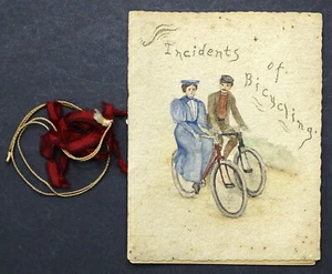 1890's Antique BICYCLING DIARY Hand Drawn BICYCLE RIDER / RACE Folk Art Drawings - Picture 1 of 8