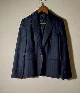 CHAPS MASSGESCHNEIDERTE NADELSTREIFEN DAMEN 1 KNOPF WOLLE KARRIERE JACKE GRÖSSE 8 MARINEBLAU/BRAUN GESTREIFT - Bild 1 von 6