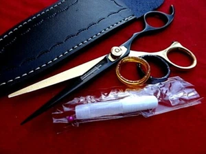 120daysWarranty_7" BLACK & GOLD Barber Hairdressing Hair Scissors/Japanese Steel - Picture 1 of 12