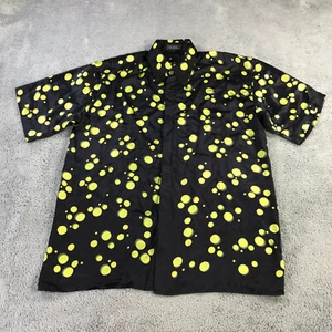 Ceta Italiano Shirt Mens Large Button Up Yellow Black Polka Dots Silk - Picture 1 of 16