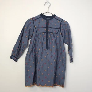 NWT Zara Kids Cotton Floral Embroidered Blue Smock Dress Sz 7yr Long Sleeve - Picture 1 of 7