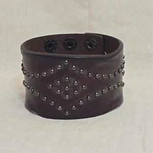 Plunder "Tide" Leather Cuff Bracelet Studded Gunmetal Brown Rocker Punk Grunge - Picture 1 of 10