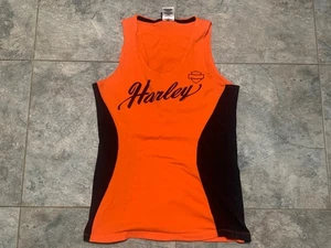 Harley Davidson Motorcycles Tank Top Women’s Size Large Orange Black H-D - Picture 1 of 5