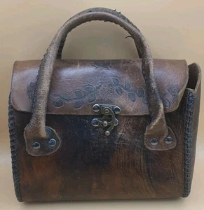 Beautiful Leather Black Embossed Handmade Bag Handbag - Picture 1 of 22