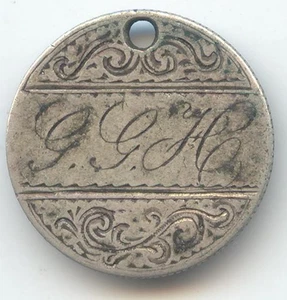Love Token, 1891 Seated Liberty Dime, Initials G G H, GGH - Picture 1 of 2