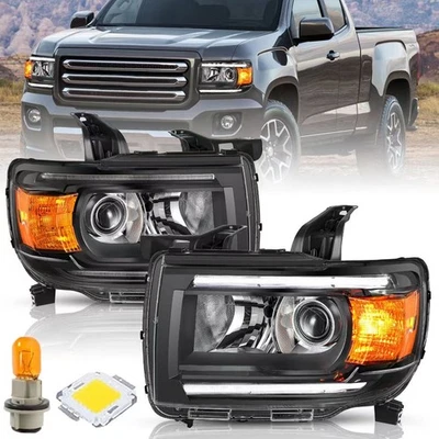 Черные янтарные фары в сборе для прожектора GMC Canyon 2015-2022 годов выпуска левая + правая - Изображение 1 из 4