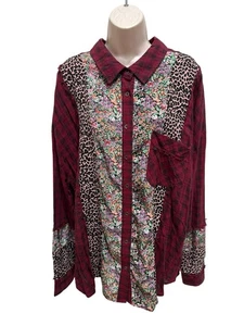 Oddy Blouse Shirt Tunic 3XL Womans Boho Patchwork Button Up Long Sleeve - Picture 1 of 6
