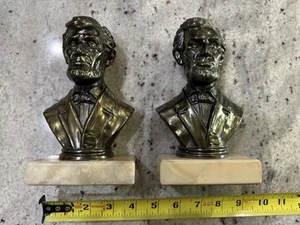 ABRAHAM LINCOLN Marble & Brass Head Bust Set of 2 Bookends Library 7” Tall - Picture 1 of 5