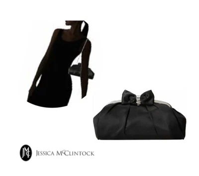 Bolso de Mano Jessica McClintock Marco Satinado Lazo Negro Foto 1 de 4