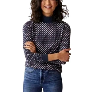 L.L.Bean Interlock cuello alto manga larga azul marino estampado corazón para mujer talla XL NUEVO CON ETIQUETAS - Imagen 1 de 8