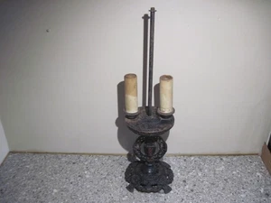 Antique Cast Iron Lamp for Restoration 2 Socket 25" Original Red & Black Paint - Picture 1 of 14