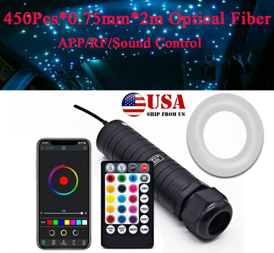 450X Kit de luces estrella techo coche techo RGB LED fibra óptica Bluetooth APP Control Foto 1 de 4