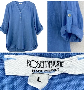 ROSEMARINE Bluse L Henley Leinen hellblau pflanzengefärbt Tunika Rollriegel Neu Italy - Bild 1 von 10
