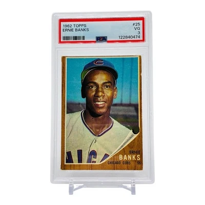 ERNIE BANKS VINTAGE 1962 Topps Baseball Card #25 Graded PSA 3 VG Cubs HOF - Image 1 of 2