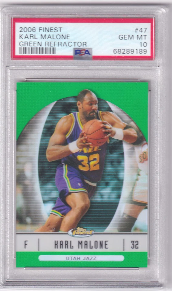 KARL MALONE 2006 Finest Green Refractor #/199 PSA 10 GEM MINT JAZZ Pop 1 - Image 1 of 2