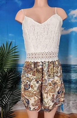 Nuevo con etiquetas Mameluco Cupshe Blanco Crema Azul Naranja Cachemira Sin Mangas Talla Mediana Foto 1 de 4