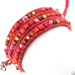 Cooles erdiges rotes gemischtes Farben Glas kleine Perlen Wickelarmband oder Fußkettchen - Bild 1 von 2