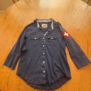 Alp-n-Rock FLORA 2 Pocket Knit Button Down Shirt top Navy Blue 2 Small Ski Style - Picture 1 of 8