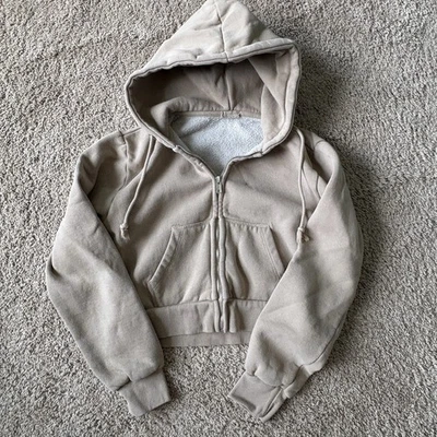 Sudadera con capucha John Galt recortada cuadrada con cremallera tostada para mujer - talla S Foto 1 de 4