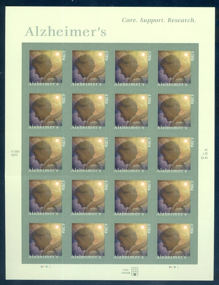 US 4358 Alzheimer's Care, Support, Research, Complete Sheet/20, Mint NH - Image 1 of 1