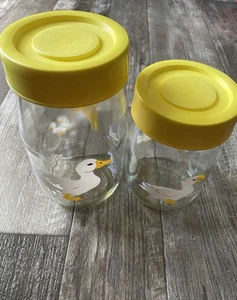 Vintage Carlton Glass Set of 2 Yellow Lid Ducks Jars USA Tall 8.5” Shorter 6.5” - Picture 1 of 7