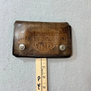Vintage Harley Davidson Brown Leather Bifold Wallet Zipper Pocket - Picture 1 of 9
