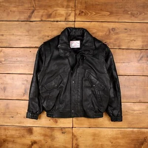 Chaqueta de Cuero Corso Italia Vintage S 90s Bomber Negra - Imagen 1 de 9
