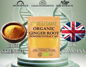 Organic Ginger Powder Extract 10:1 Digestion Stress Bloating UK Supplements - Picture 1 of 14