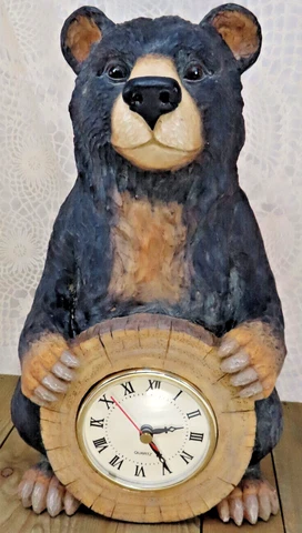 Vintage Grizzly Bear Table Shelf Clock Wildlife Rustic Cabin Animal Analog 12" T Cover