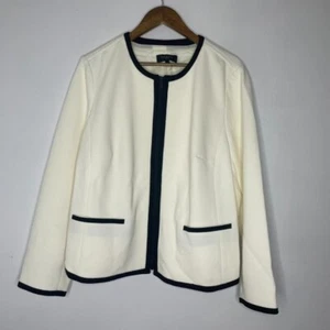 Talbots Woman 18W White Black Trim Blazer Textured Knit Open Front Career NEW - Picture 1 of 6