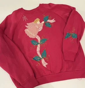 Vintage 90-s Guardian Angel Sweatshirt Size Large Crew neck Pullover Dark Pink - Picture 1 of 15