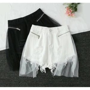 Shorts En Jean Distressés Pour Femmes, Pantalons Mini, En Tulle Amovible, Neuf - Bild 1 von 11