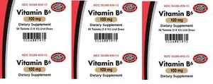 AvKARE Vitamin B6 Pyridoxine 100mg 5X10 UD 50 Tablets X 3 Packs - Picture 1 of 2