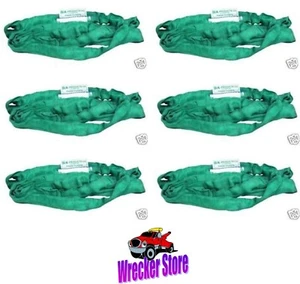 Qty 6, 4' LONG, GREEN ROUND ENDLESS SLING, Recovery, Crane, Winch, Lifting Strap - Bild 1 von 2