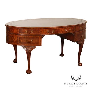 Maitland Smith Georgian Style Leather Top Mahogany Oval Desk - Picture 1 of 19