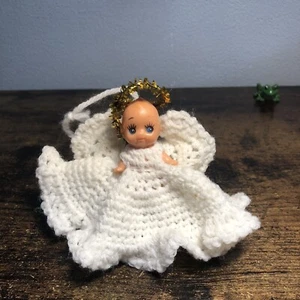 Vintage Christmas angel mini doll handmade crocheted angel dress with wings - Picture 1 of 11