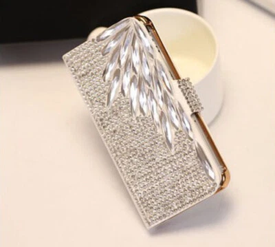 Mujeres Brillante Cuero Brillo Estrás Diamante Tarjeta Billetera Estuche Para iPhone 14 Foto 1 de 4