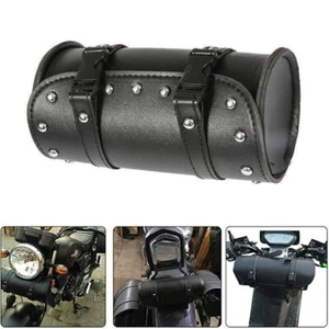 Black Tool Bag Fork Handlebar Saddlebag For Harley Dyna Sportster XL1200 XL883 - Foto 1 di 12