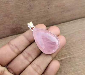 Rose Quartz Gemstone Pendant Solid 925 Sterling Silver Beautiful Pendant MK* - Picture 1 of 6