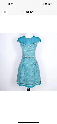 Vestido Theia Cóctel Fiesta Ocasión Rodilla Transparente Mezcla Seda Multi Textura Flecos 2 Foto 1 de 4